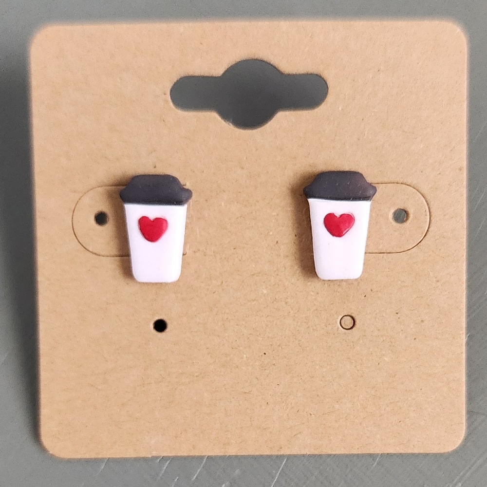 Clay Stud Heart Coffee Earrings